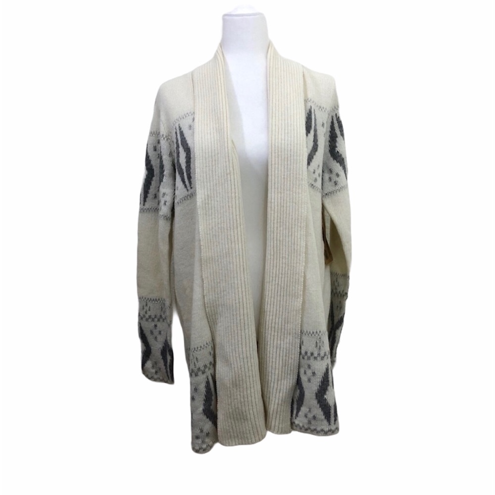 Ruff Hewn Cream and Gray Diamonds Long Cardigan Sm